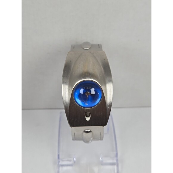 Vintage Storm London Enterprise Blue Dome Silver Watch New Battery Y2K Small - Picture 1 of 12